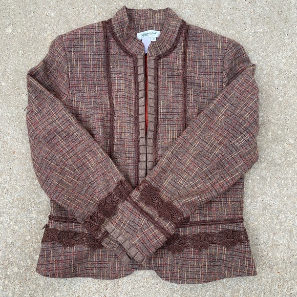 🦔 HOST PICK! 🦔Brown Tone Tweed with Lace Detail Blazer Jacket - Picture 1 of 4